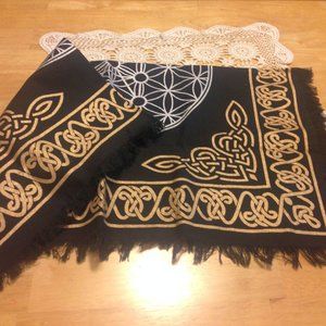 Flower of Life Altar Cloth - gold, silver and black, New, Beautiful, Ornate